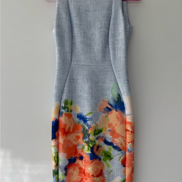 Calvin Klein Dresses & Skirts - Calvin Klein Light Blue Sheath Dress with Coral Floral Hem. Worn once